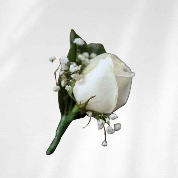Elegance - White Rose with Babies Breath - Button Hole